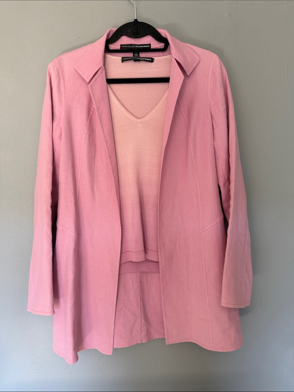 Vintage Linda Allard Ellen Tracy Pastel Pink Career Suit Jacket Silk Linen Set 4